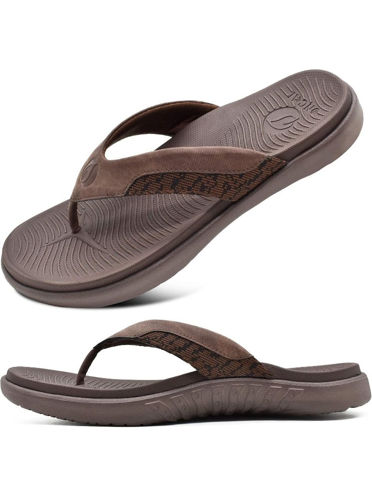 Men's Brown Flip Flop Open Toe Athletic Orthotic Fasciitis Sport Sandal Shoes